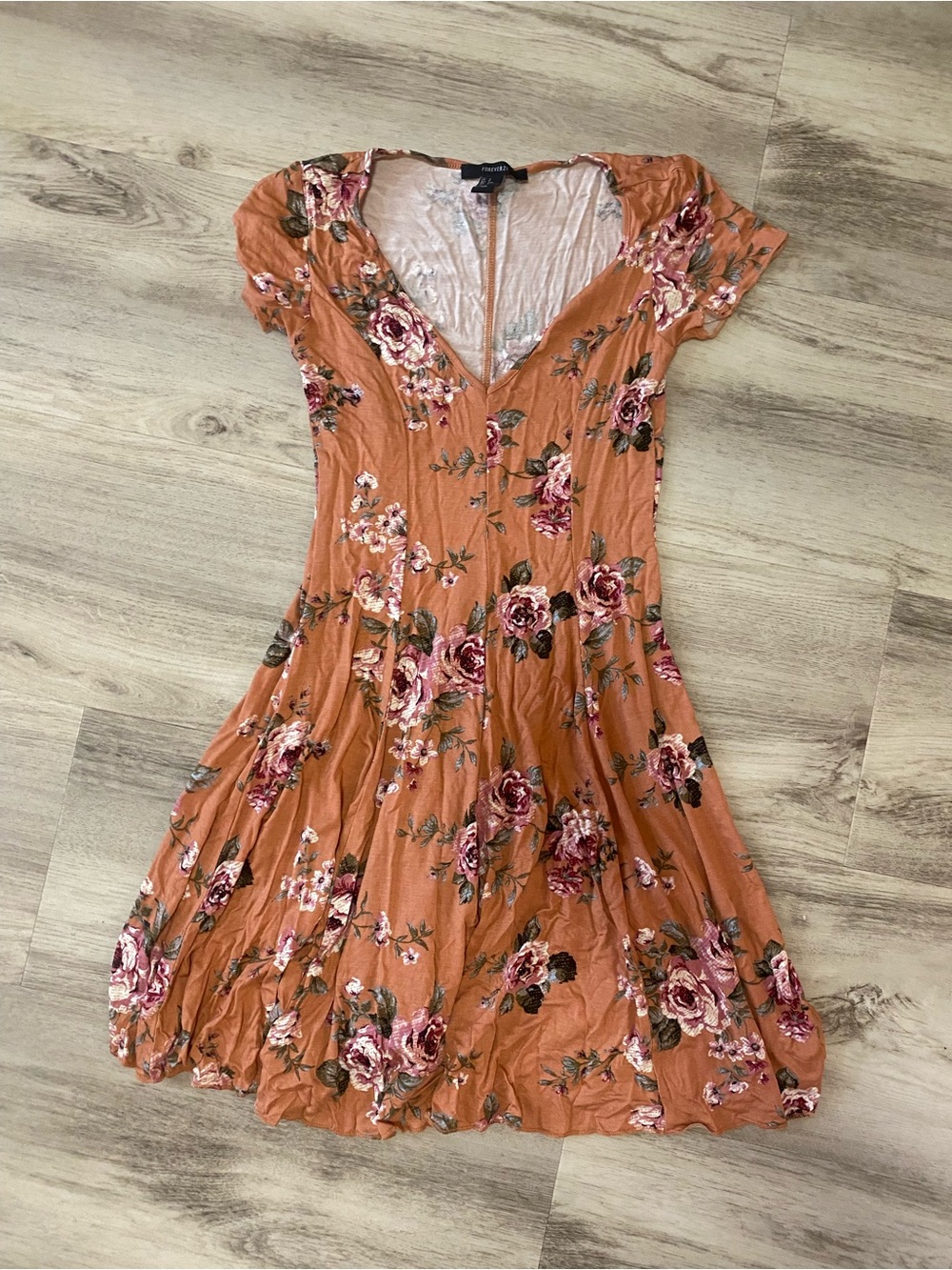 Forever 21 Floral V-Neck Rust Floral Women's Dress